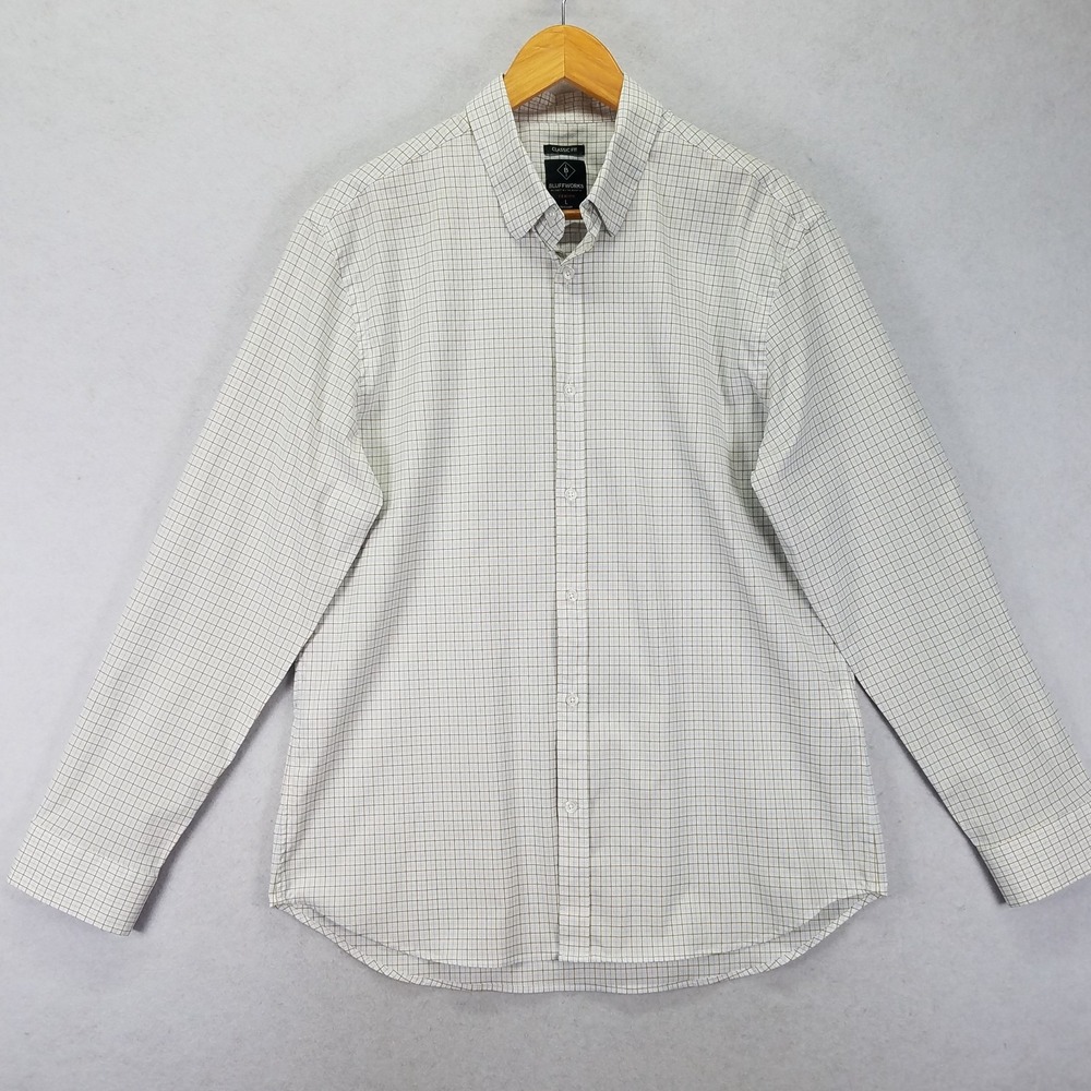 Bluffworks Zenith Dress Shirt Men's L Classic Fit Travel Technical Stretch Grid